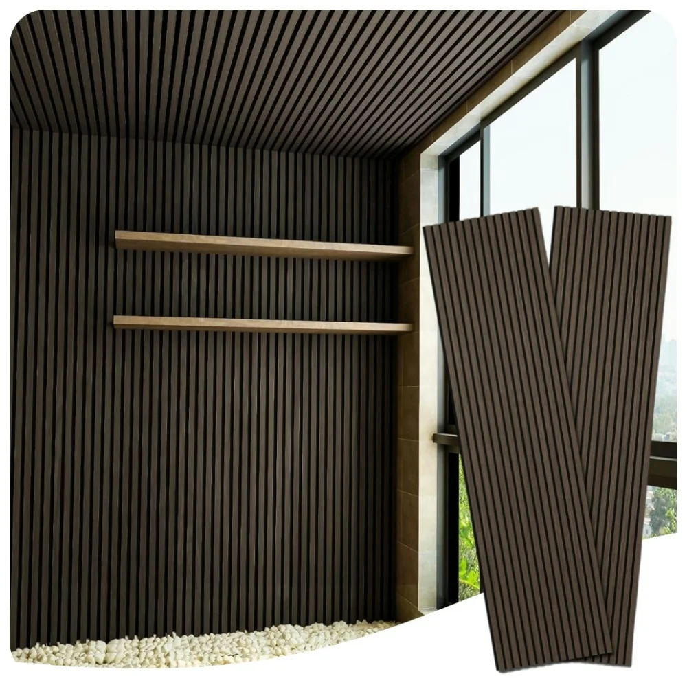 Walnut Acoustic Slat Wood Wall Panel Akupanel Wooden Slat Polyester Acoustic Panels for Home Theater Bedroom Recording Studio