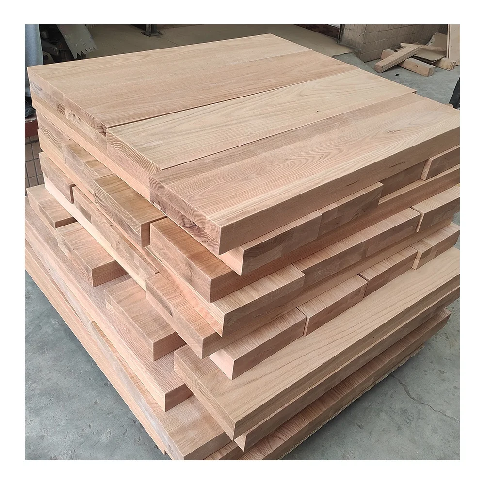 Indoor Solid Wood Steps Staircase Tread  Red White Oak Walnut Thai Rubber Wood Pedal Factory Central Support Beam Stair Plate