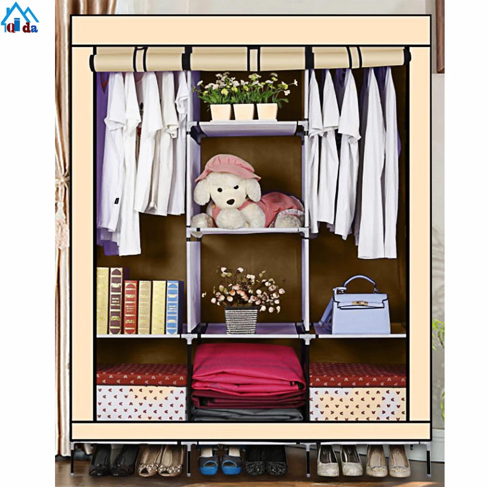 Modern Design Canvas Hanging Rail and Shelf Clothes Storage Fabric Wardrobe
