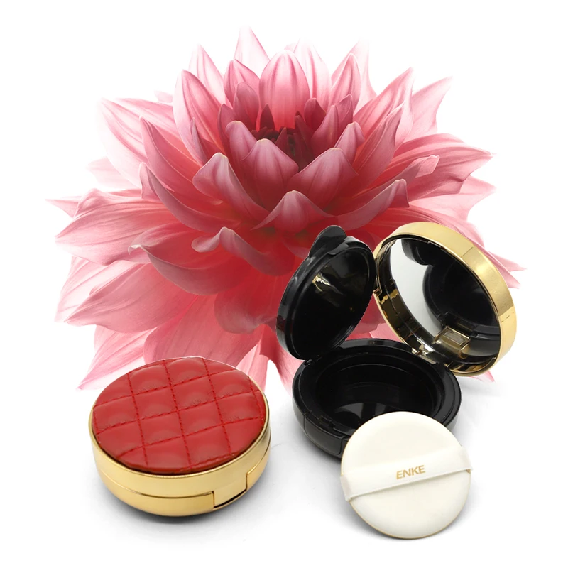 
High quality make up air cushion foundation powder case plastic air powder case with leather 