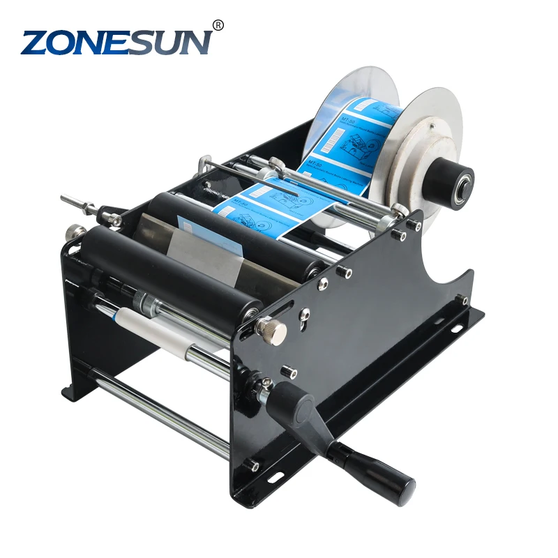 ZONESUN ZS-50 Manual Mineral Water Plastic Round Bottle Labeling Machine For Round Bottles Sticker Label Packing Machine