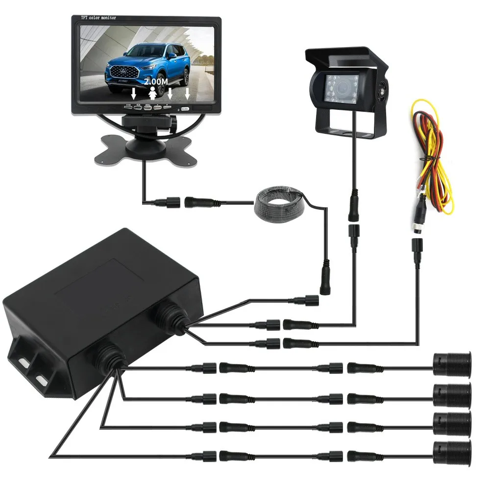 LCD displays include Wireless Parking Aid Sensor With Recording 4 Ways Truck Camera Systemy for Cart Parking Sensor Images