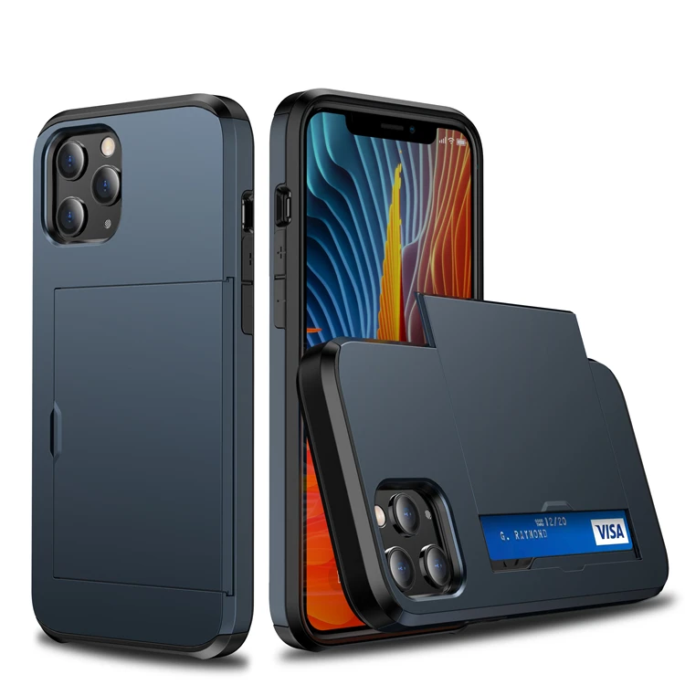 Armor Card Slot Slide Wallet Credit Card Holder Mobile Cell Phone Cover Case for iPhone 13 Mini Pro Max 6.7