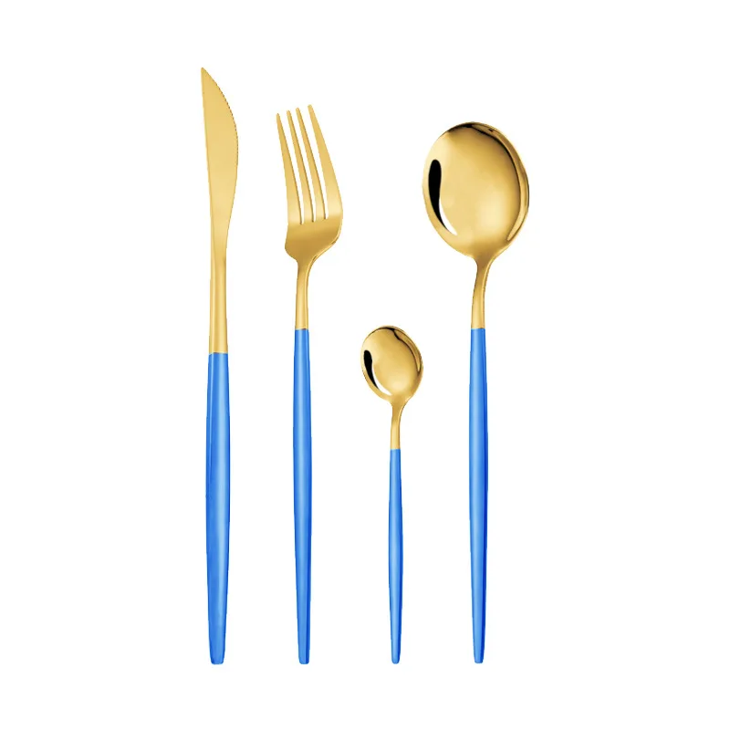 
304 stainless steel round handle Portuguese tableware matte/gloss, Nordic style 4-piece cutlery Western utensils WN003# 