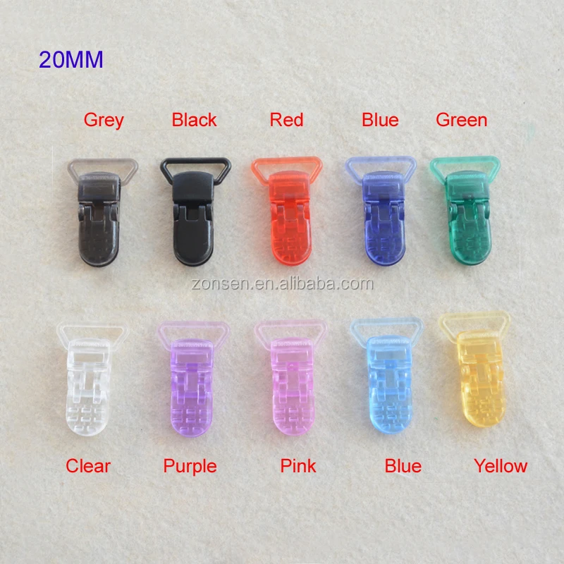 Wholesale 20MM T Shape Clear Plastic Clips Transparent Colored Baby Teether Plastic Pacifier Chain Clip