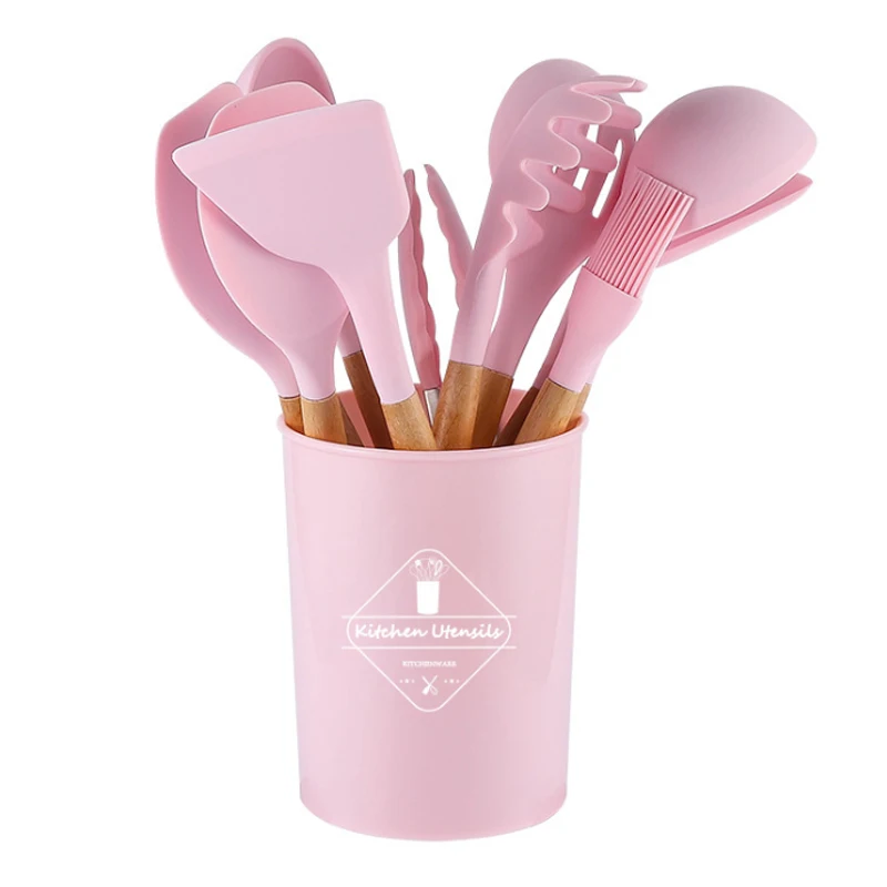 12 Pieces in 1 Set Kitchenware Wooden Handles Utensilios De Cocina Kitchen Accessories Silicone Spatula Cooking Utensil