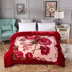Raschel Blanket Polyester Double-layer Thick Blanket Winter Warm Flower Printed Pattern Soft Sleeping Blanket 5KG