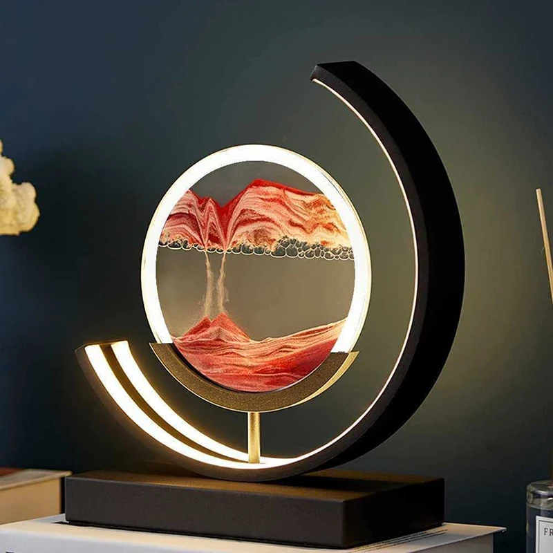 Howlighting Flowing Art Hourglass LED Light Moving Sand Art Picture 3D Dynamic Quick Sand Lamp Quicksand Painting Table Lamp