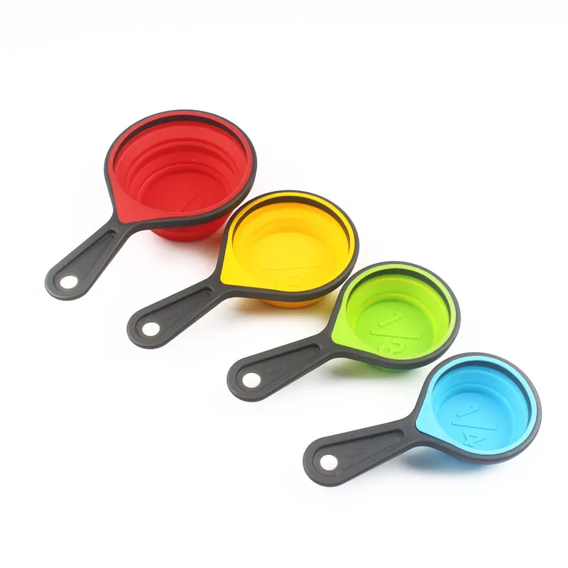 Kitchen Baking measuring Tools 4 Piece Set Collapsible Folding Silicone Measuring Cups Set With Plastic Handle