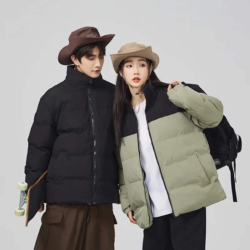 2023 winter new cardigan stand collar warm windproof loose bread clothes lovers wild cotton-padded clothes.