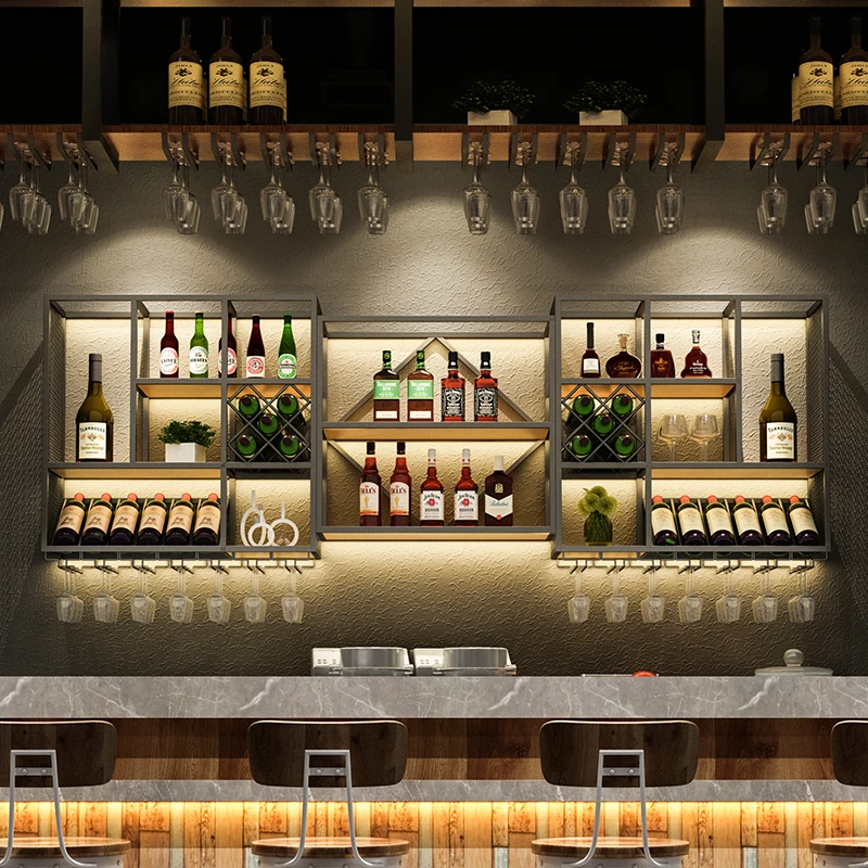 Latest high quality fancy 5 tier fixed on ceiling hanger metal material durable wine rack retail