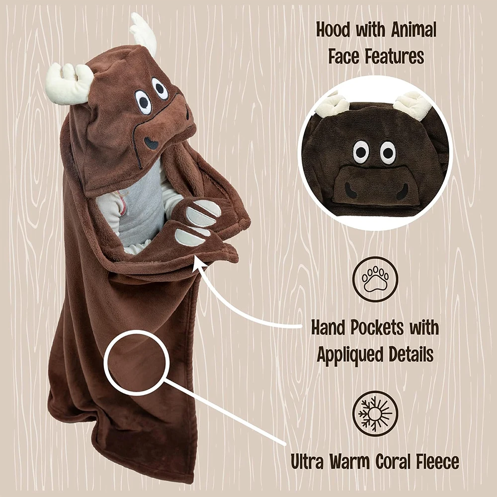 Super Soft cozy plush luxury single layer flannel fleece hoodie throw cloak wrap sloth kids gift wearable hooded blanket