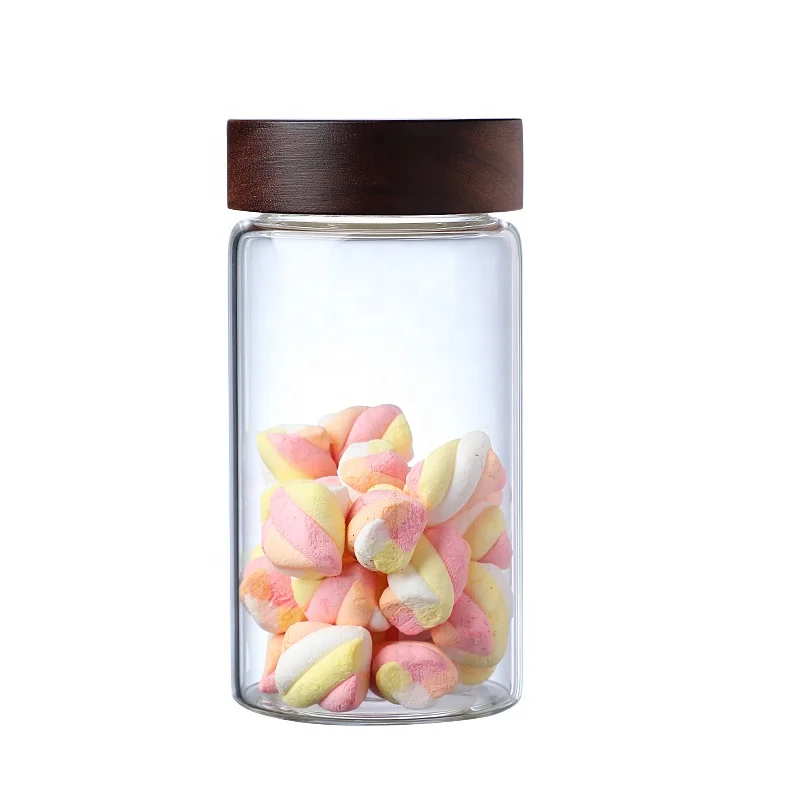 Customized by Chinese manufacturers Glass dust cover for living room glass storage tank glass storage jars with wooden lids