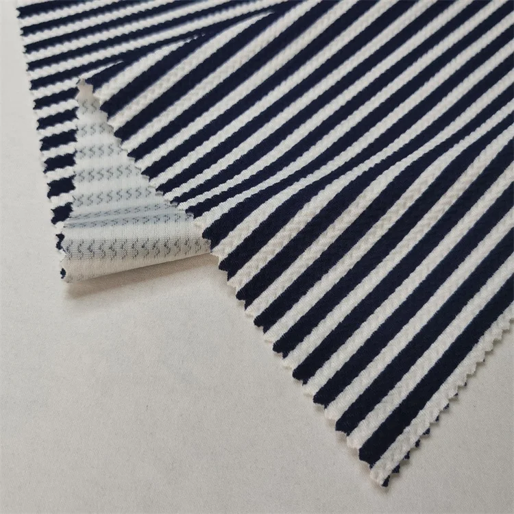 Navy regular line printing on white ant fleece polyester fabric printing knitting fabric