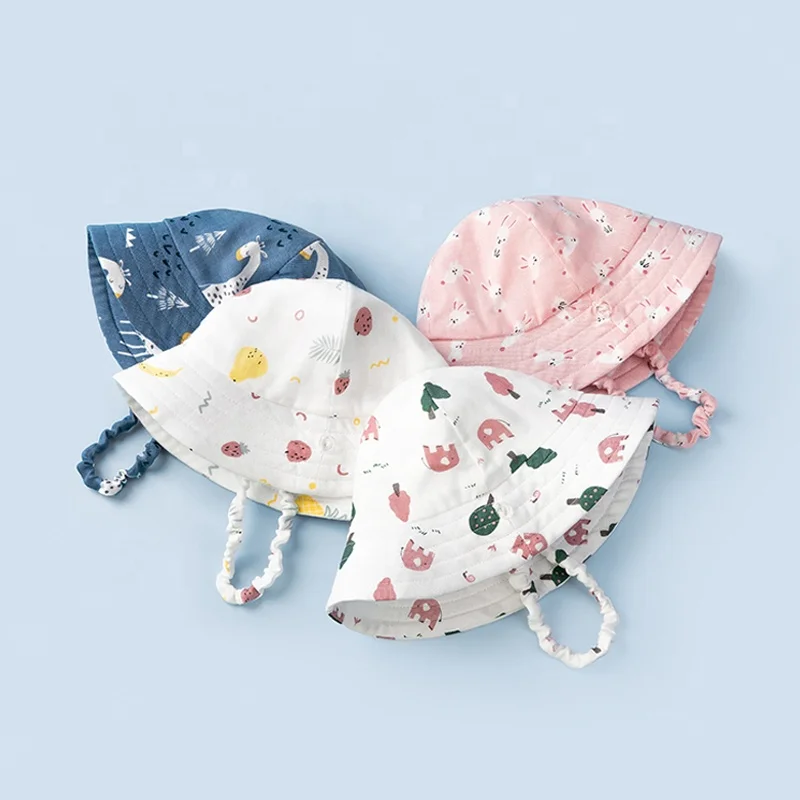 Удобная хлопковая трикотажная детская Панама со съемным ремешком и принтом от солнца