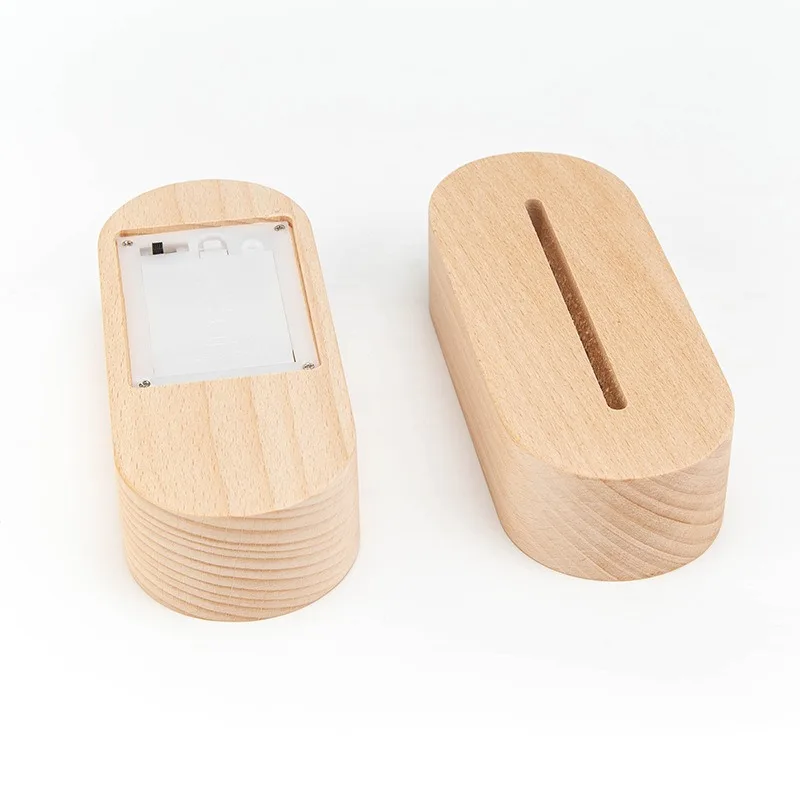AAA battery operated wooden led light display base battery powered wood 3d led base light for acrylic