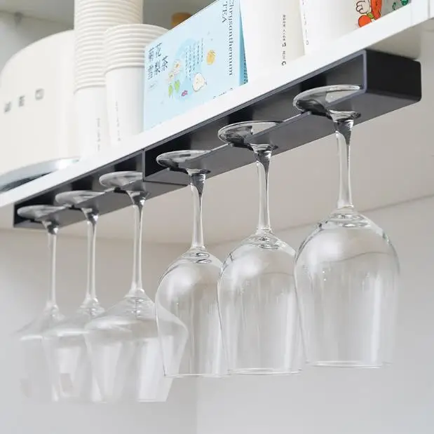 Kitchen Under Cabinet Free Punching Holder Wine Glass Rack Multi-function Classification Stemware Glass Cup Hanging Holder