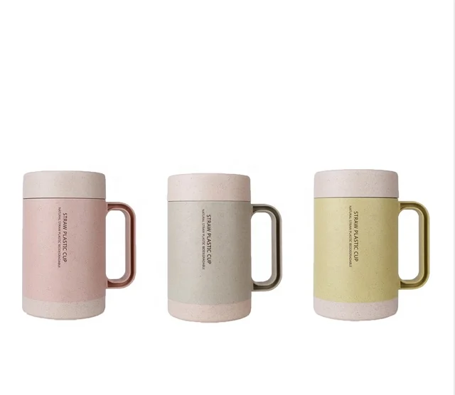 350ml Eco-friendly Biodegradable Wheat Straw Rice Husk Plastic Reusable Coffee Mug Ceramic Tea Cup With Handle