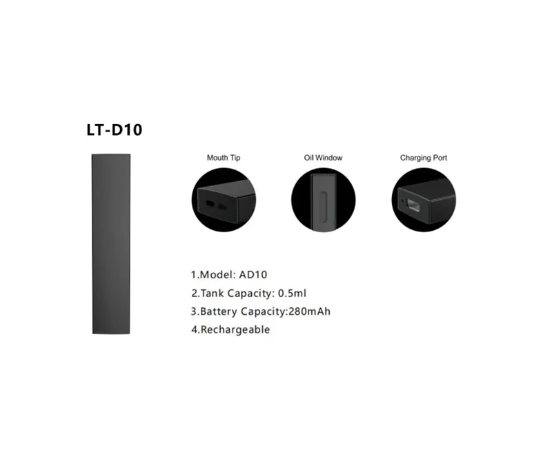Rechargeable Disposable Vape Pen Empty 0.5ml 1ml Capacity Delta 8 E Cig Pod Vaporizer Pen