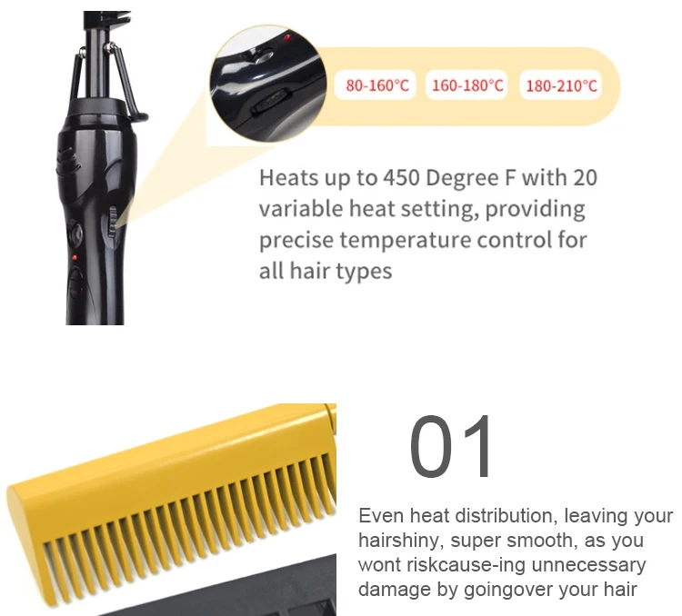 Flat Iron Private Label Fast Curling Comb Hair Straightener Brush  Electric Hot Comb