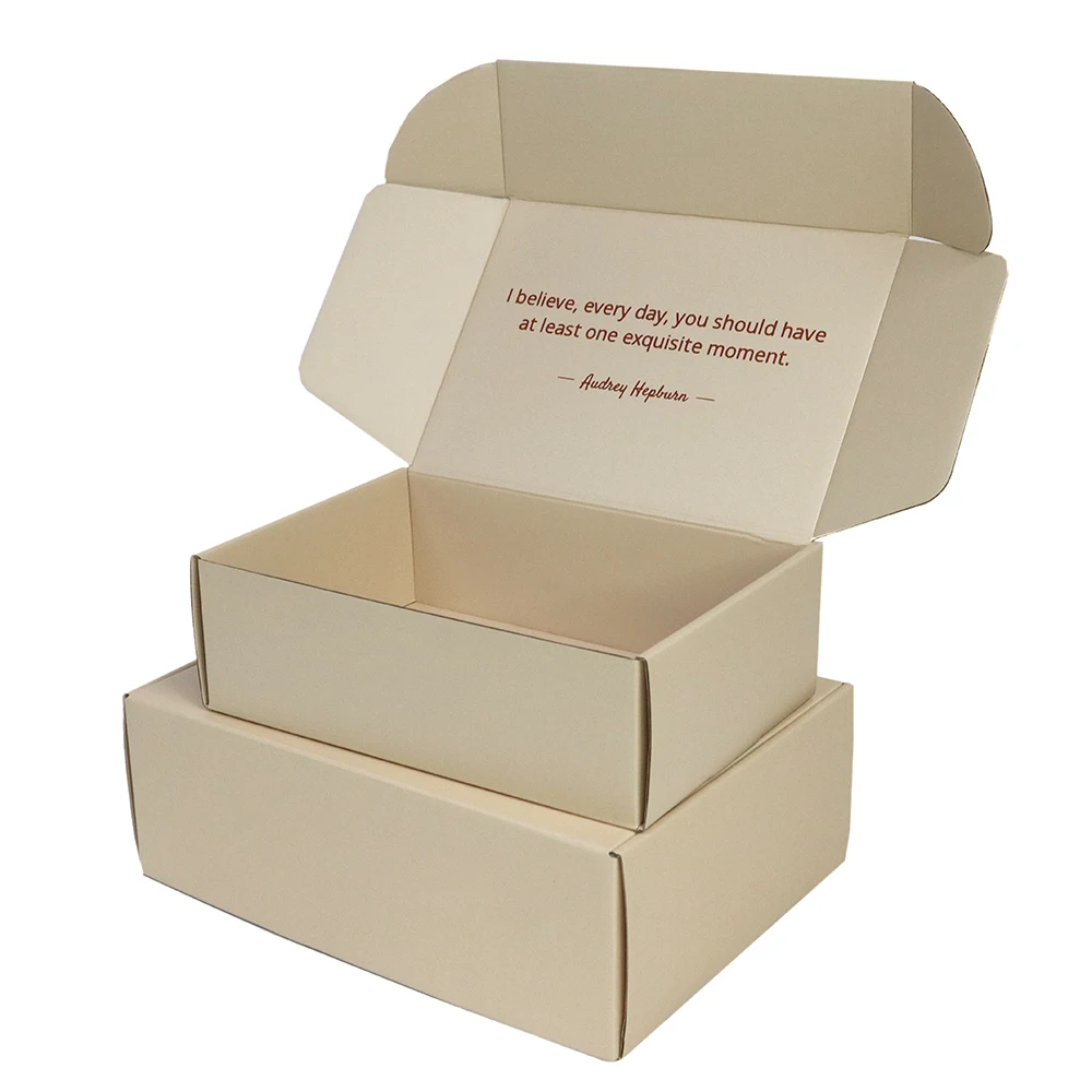 Golden Foiling Beige Mailer Boxes Corrugated Postal Packaging Box for Small Business