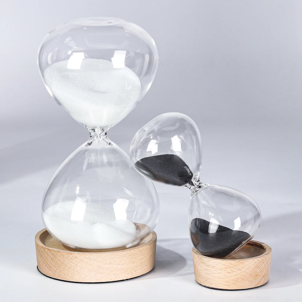 Custom pink special Hourglass 30 Minute 5 Minute vintage Sand Clock gift decoration sand Timers with Wooden Base Stand