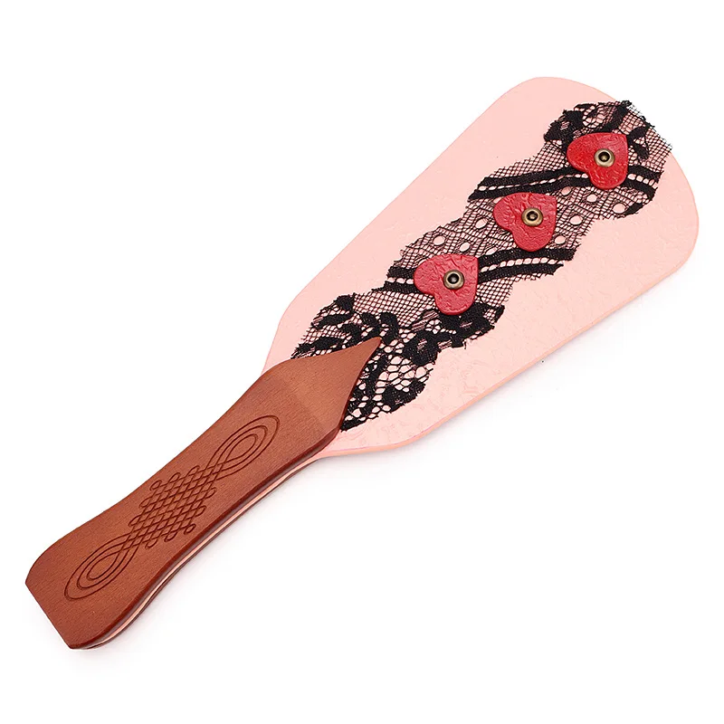 New Cowhide Wooden Paddle with Lace Love Heart Sex Toy BDSM Punishment Spanking Paddle for Slave Fetish