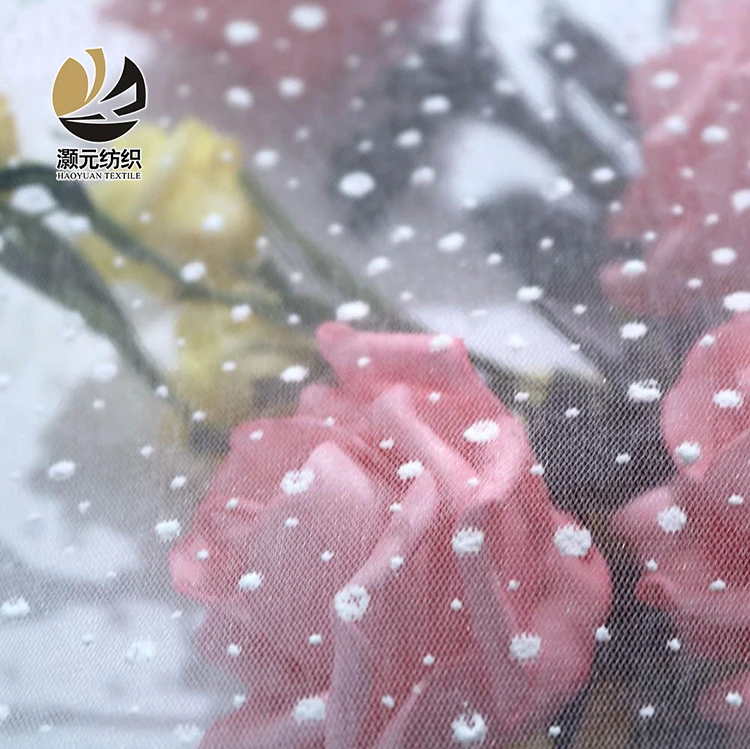 Низкая цена современный дизайн нейлон 50GSM Белый Тюль флокированная ткань для