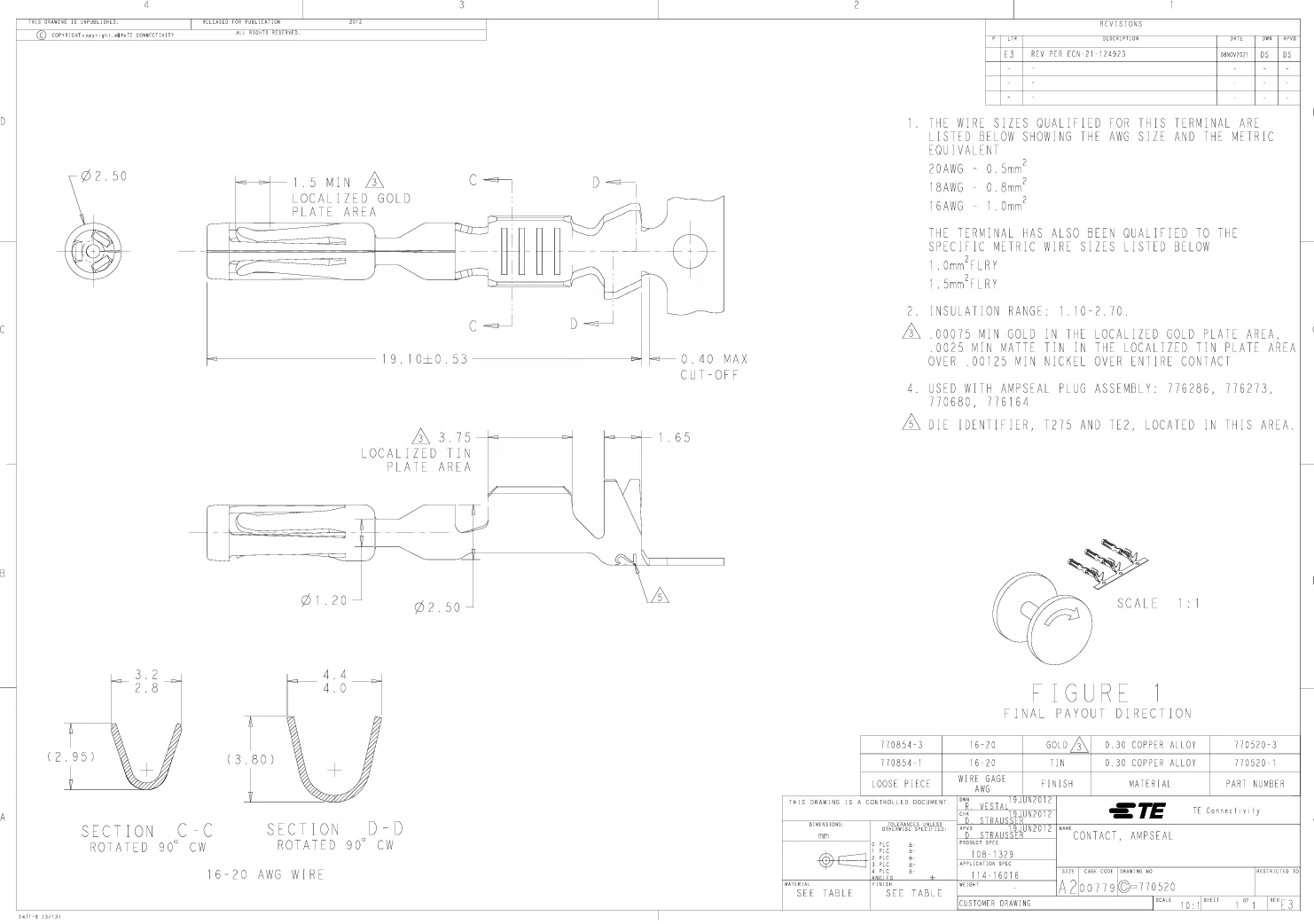 TE Connectivity/AMP Original 770520-1 Automotive Connector Plug Terminal Crimping 20-16AWG In Stock