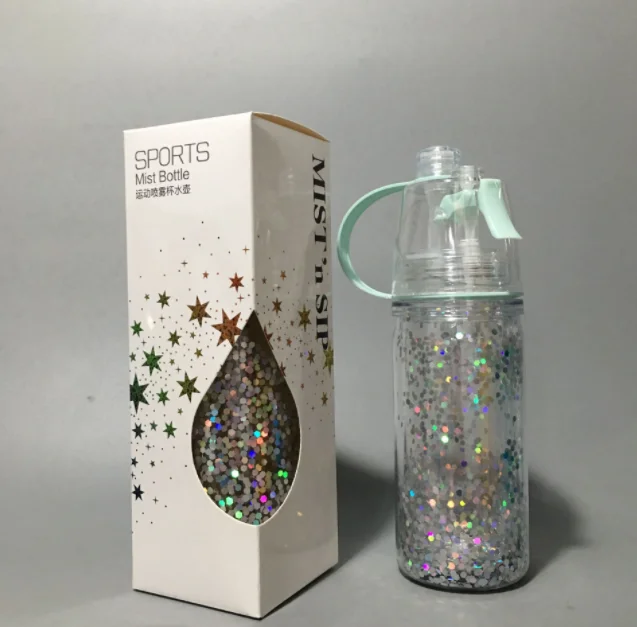 Glowing Misting Insulated Water Bottle, Portable Outdoor Leak-Proof Spray Moisturizing Cooling Sports Bottle Hand Cup