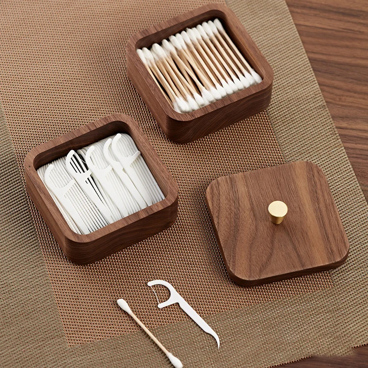 2022 Hot New Products Black Walnut Wood Storage Floss Toothpick Box