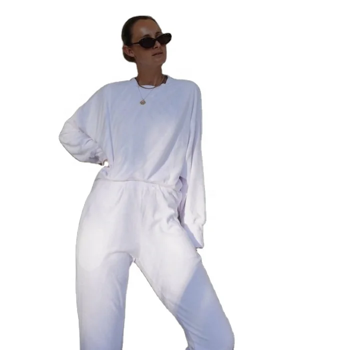 KY 100% Cotton Towel Fabric Plus Size Drop Shoulders Elastic Terry Towel Two Piece Clothing Sets for Women Wholesale Outfit