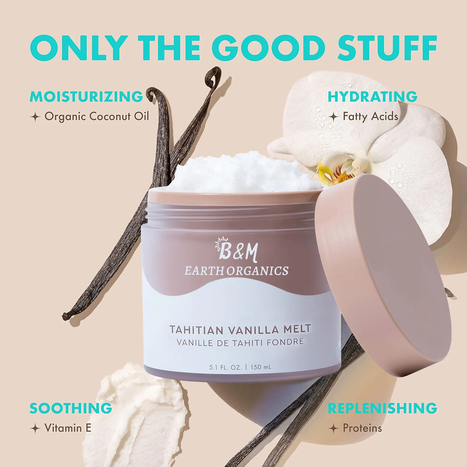 Vanilla Coconut Melt Multi Purpose Skin Moisturizer Unrefined Coconut Oil Skin Care For Body Hair Face Vegan Cruelty Free