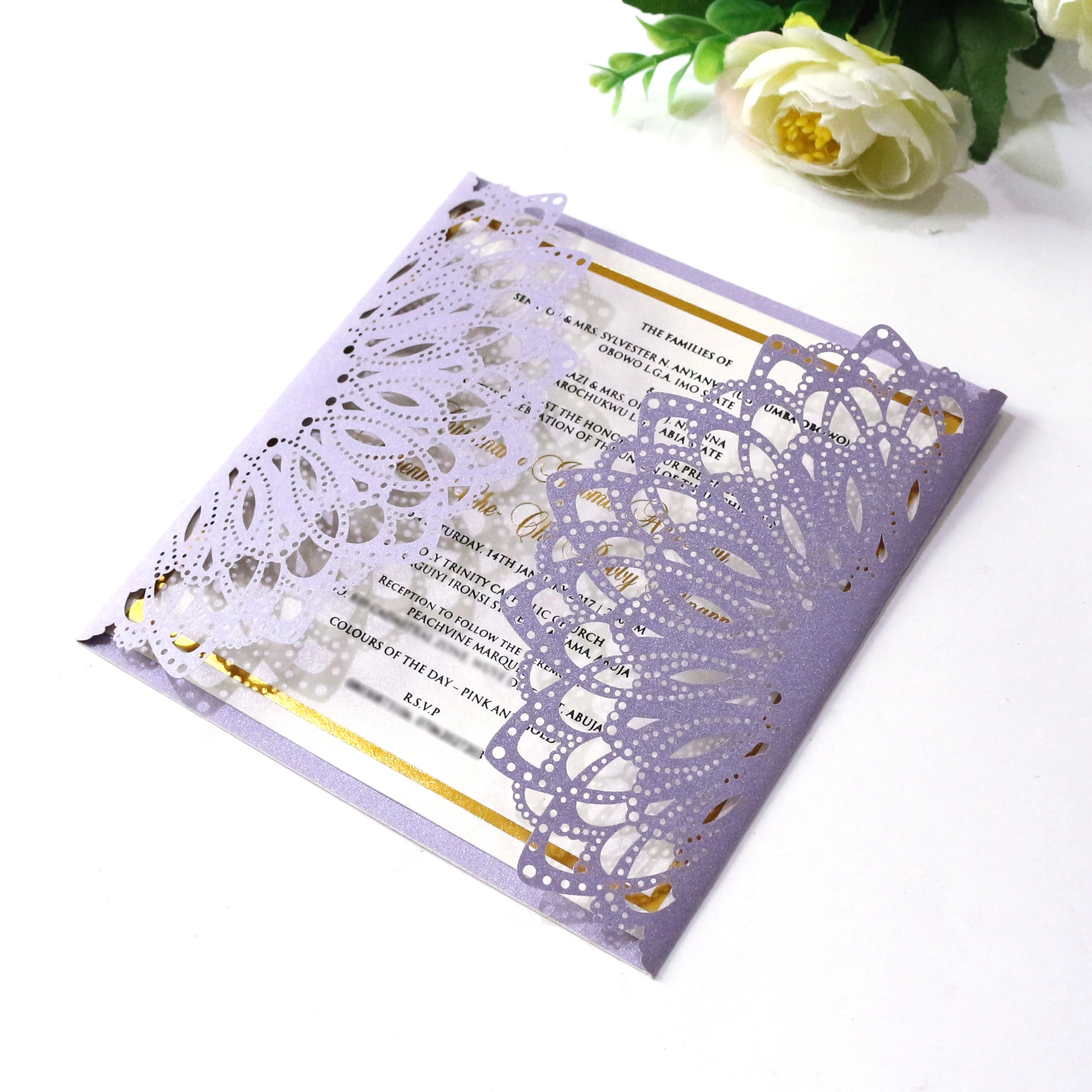 2023 Hot Sale Purple Invitation Card Laser Cut Wedding Invitation Card Design Laser Cut Brand Custom Text