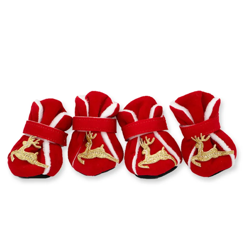 winter warm pet cat dog Christmas shoes puppy comfortable footwear outdoor anti-slip pet dog boots cat paw covers