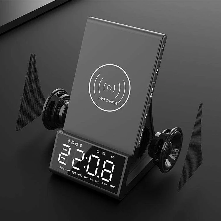 Loud Smart Alarm Clock with Blue tooth Speaker and Wireless Charger Dimmable Easy Set Digital Desk Clock