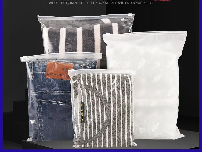 Custom Recycled Plastic Apparel Shipping Pouch Slide Zippers Top Lock Clothing Packing Bag Underwear Socks Logo PVC PET