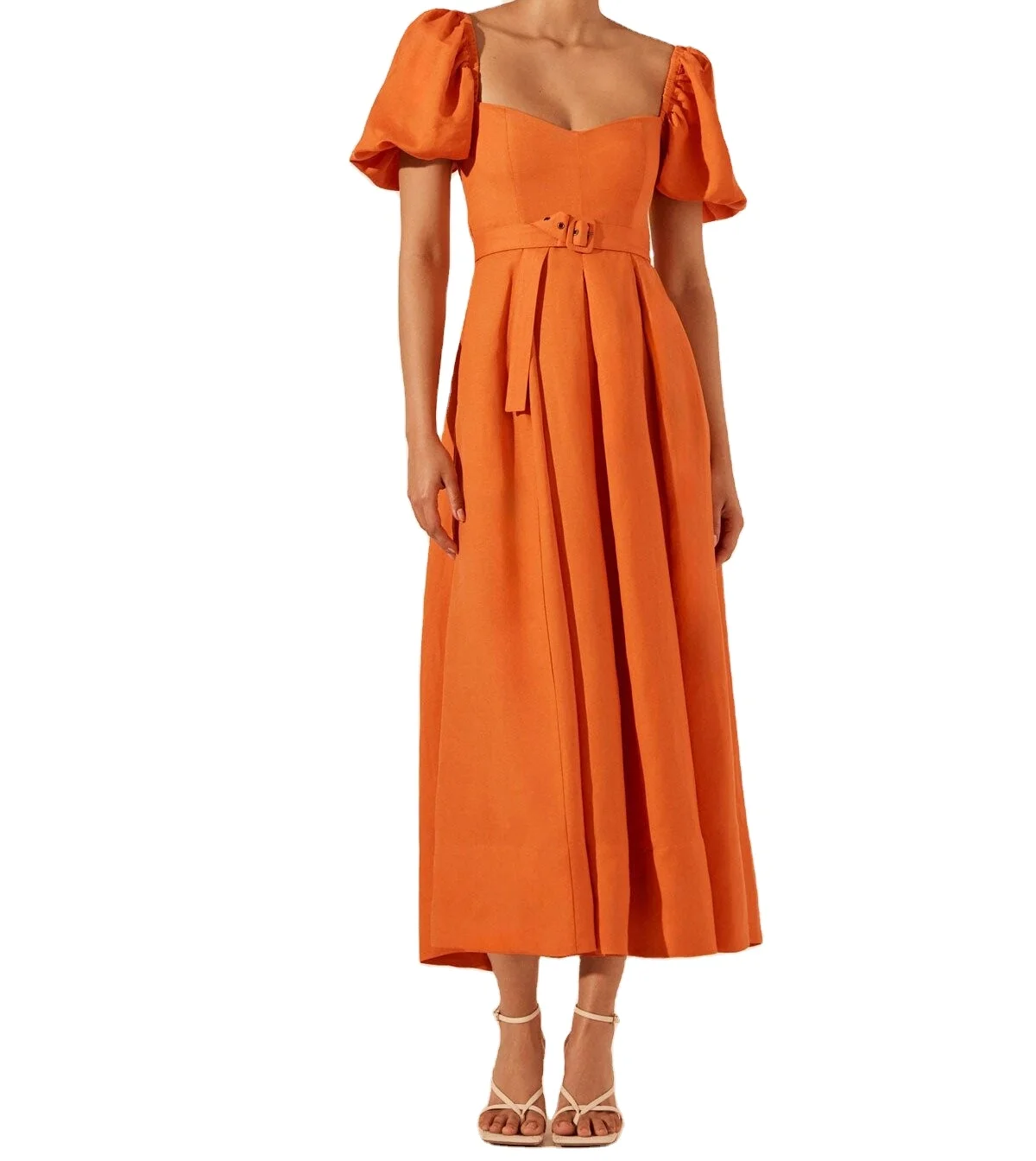 2024 Sexy Ladies Orange  Short Sleeve  Linen  Wholesale Dress For Women Formal