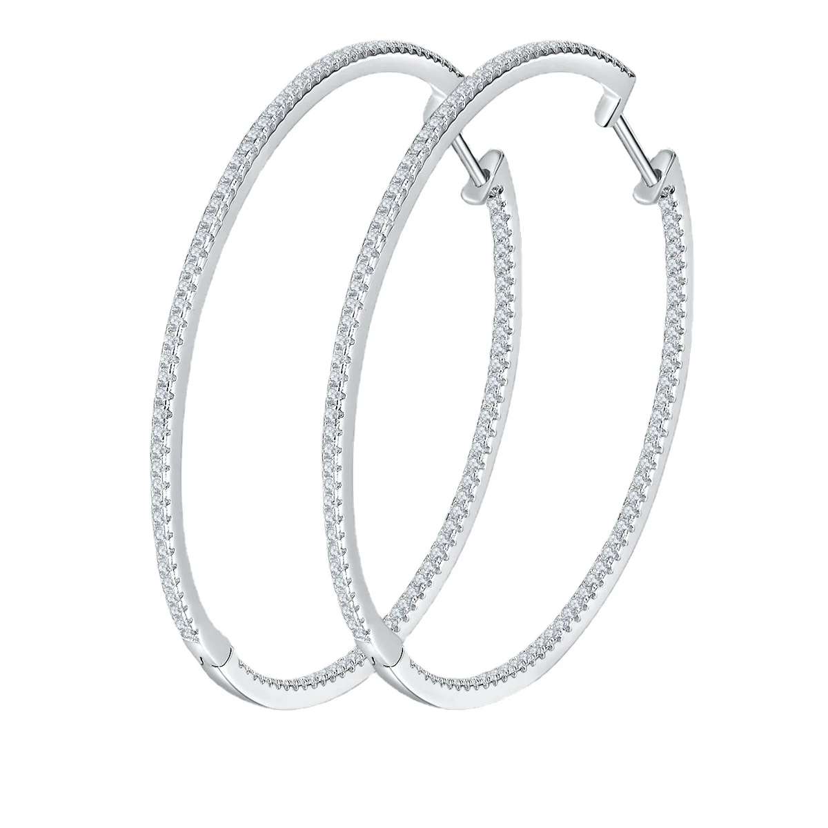 Custom 2024 Women Minimalism Large Huggie Hoop Earrings Fine Jewelry 925 Sterling Silver 50mm Fulled Diamond Moissanite Earrings