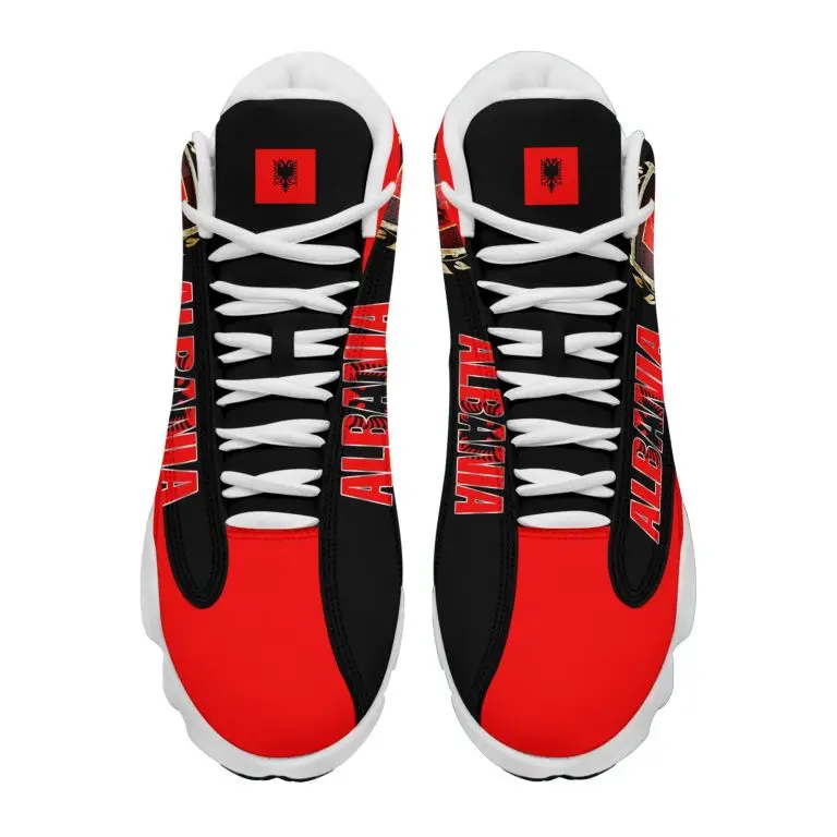 Wholesale 2024 Custom Logo Design Coat Of Arms Of Albania Black Red Sneakers Unisex Breathable Fashion Sport Shoes for Teams