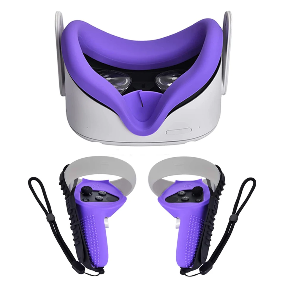 VR Silicone Accessory Kit With Lens Cover Controller Cover For Oculus Quest 2 Eye Pad Touch Grips Hand Strap