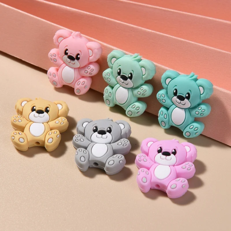Custom  HS102 Hugging Bear Silicone Focal Bead teether baby toys food grade silicone  baby teether teething toys for babies