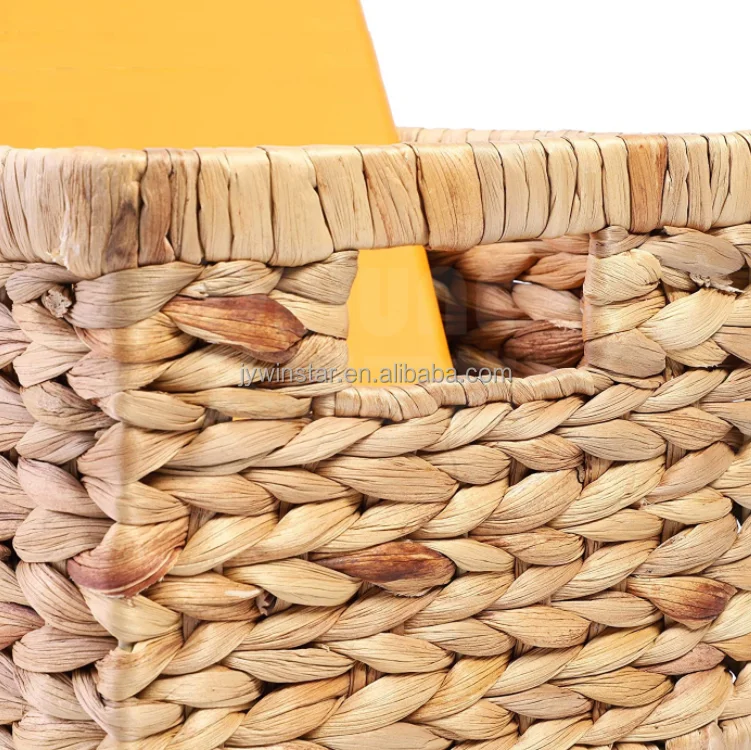 Eco Friendly Rectangular Water Hyacinth Woven Storage Baskets Panier For Organizing Straw Rope Woven Storage Baskets Set Of 3
