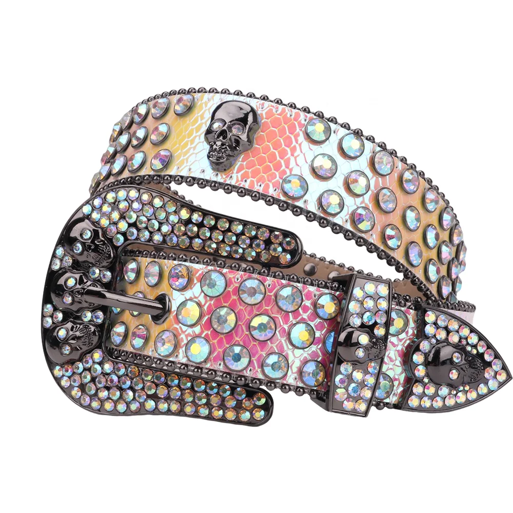 TENGMEI Designer Bling Bad Girls Skull Belts for Men Customized Buckle Logo Rhinestone Jeans