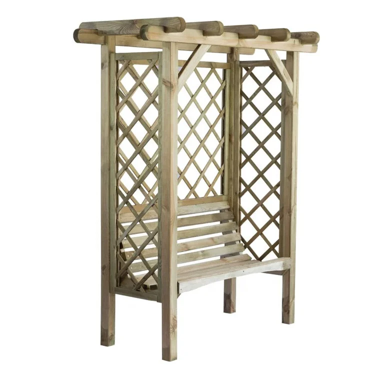 Wholesale Rustic Garden Arbour York with 2-Seater Bench and Side Trellis
