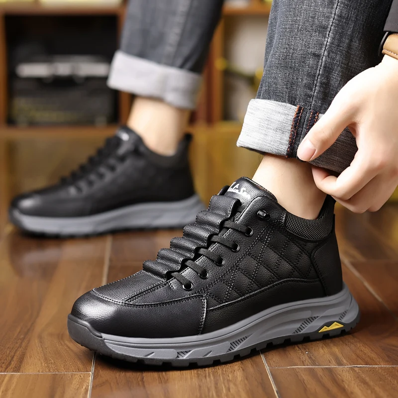 warm plush lining casual shoes size 38-44 lace up winter sneakers for men
