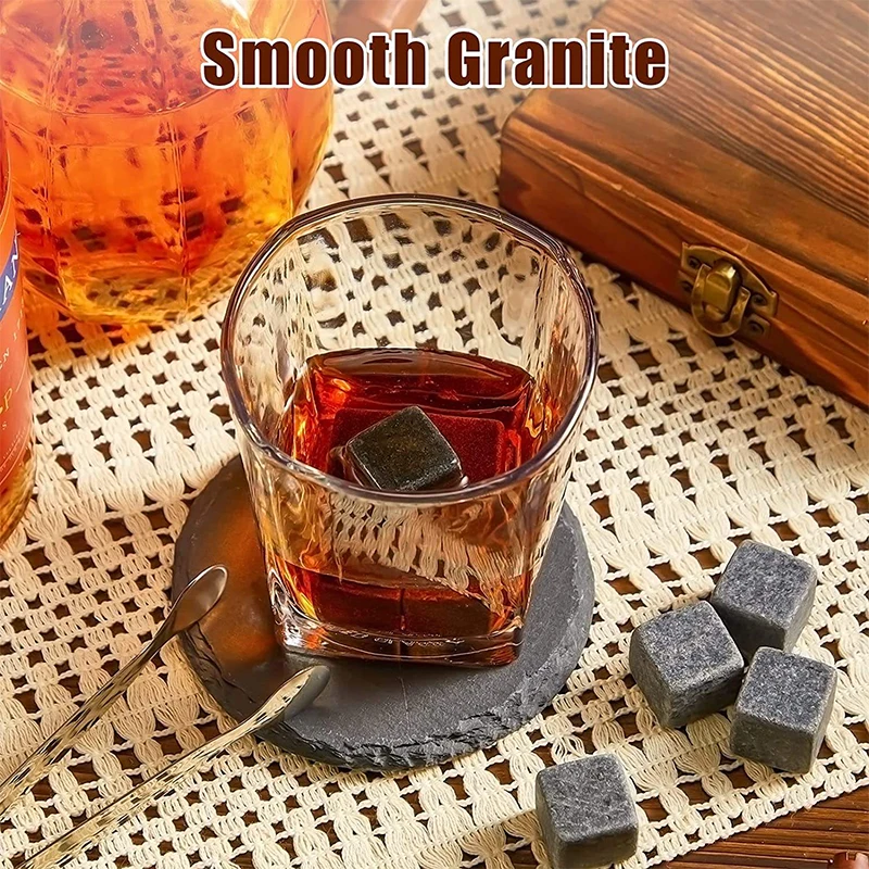 Present Whiskey Chilling Ice Cube Rocks Stone And Pouch Set 9 Pcs Whisky Granite Stone Gift Set