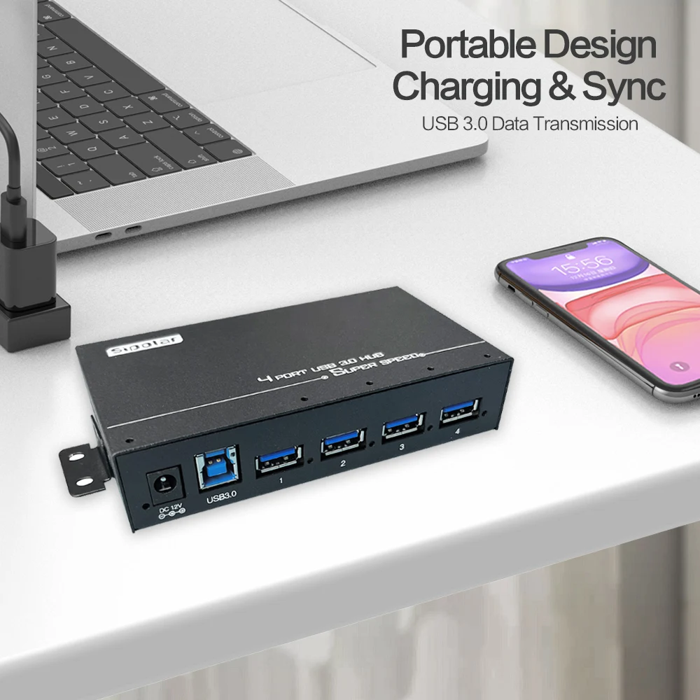 Total 36W  12V 3A power adapter usb 3.0 hub 4 ports data and charge docking station