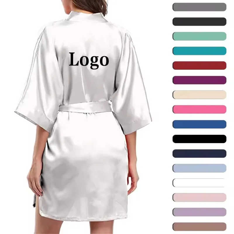 Custom Logo Plain blank Belted Spa Bathrobe Wedding Dress designs Party Bridesmaid Peignoir Kimono Satin Robe Womans Dresses