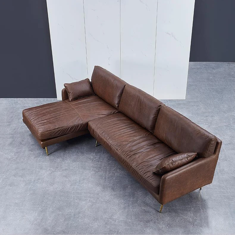 New light luxury L-shaped chaise longue combination full leather office living room oil wax leather sofa factory direct sales